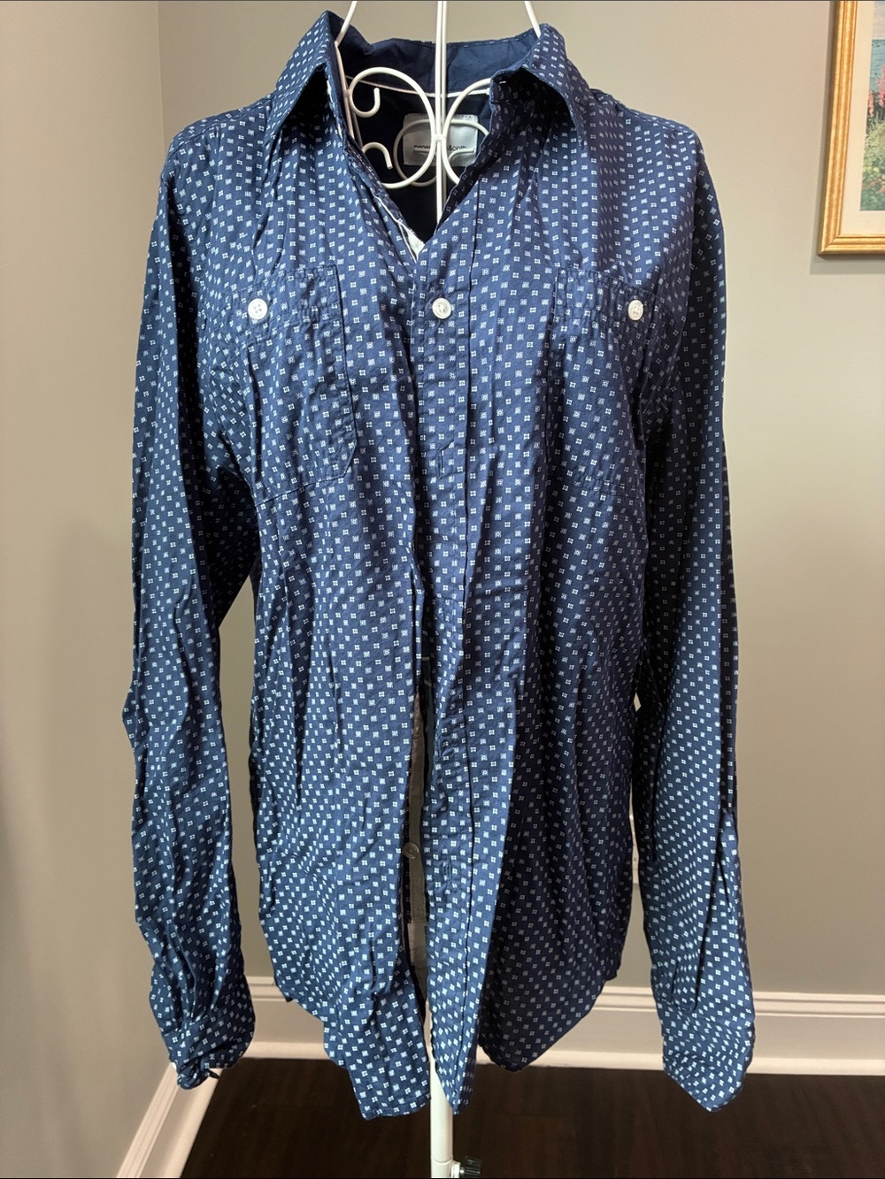 Paper Denim & Cloth Navy Blue Micro Dot Long-Sleeve Shirt